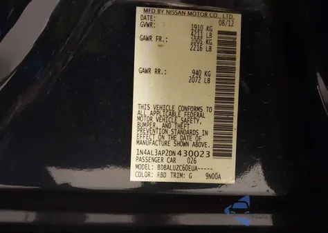 2013 Nissan Altima 2.5 Sv z USA, uszkodzony, nr VIN 1N4AL3AP2DN430023